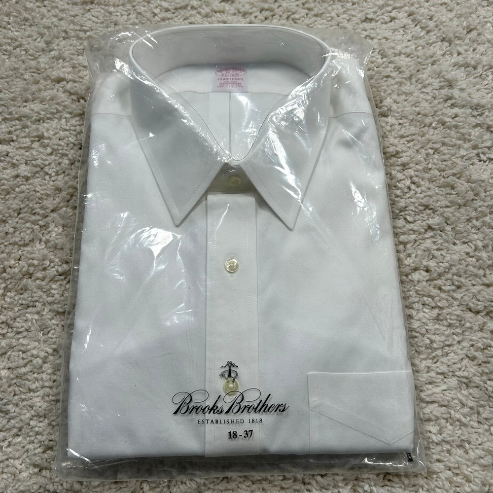 Brooks Brothers Dress Shirt 18-37 Solid White Traditional Fit Supima Cotton New